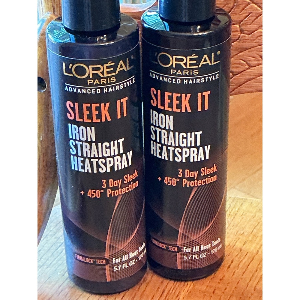 L'Oreal Sleek It Iron Straight Heatspray Women 5.7oz 2pk Black New Heat Protect